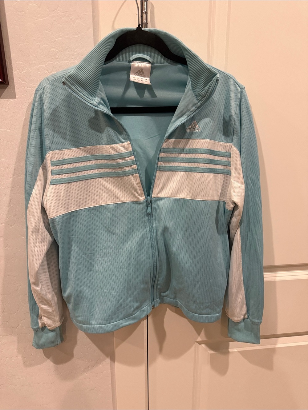 adidas Light Blue and White Women's Bomber Track Jacket
